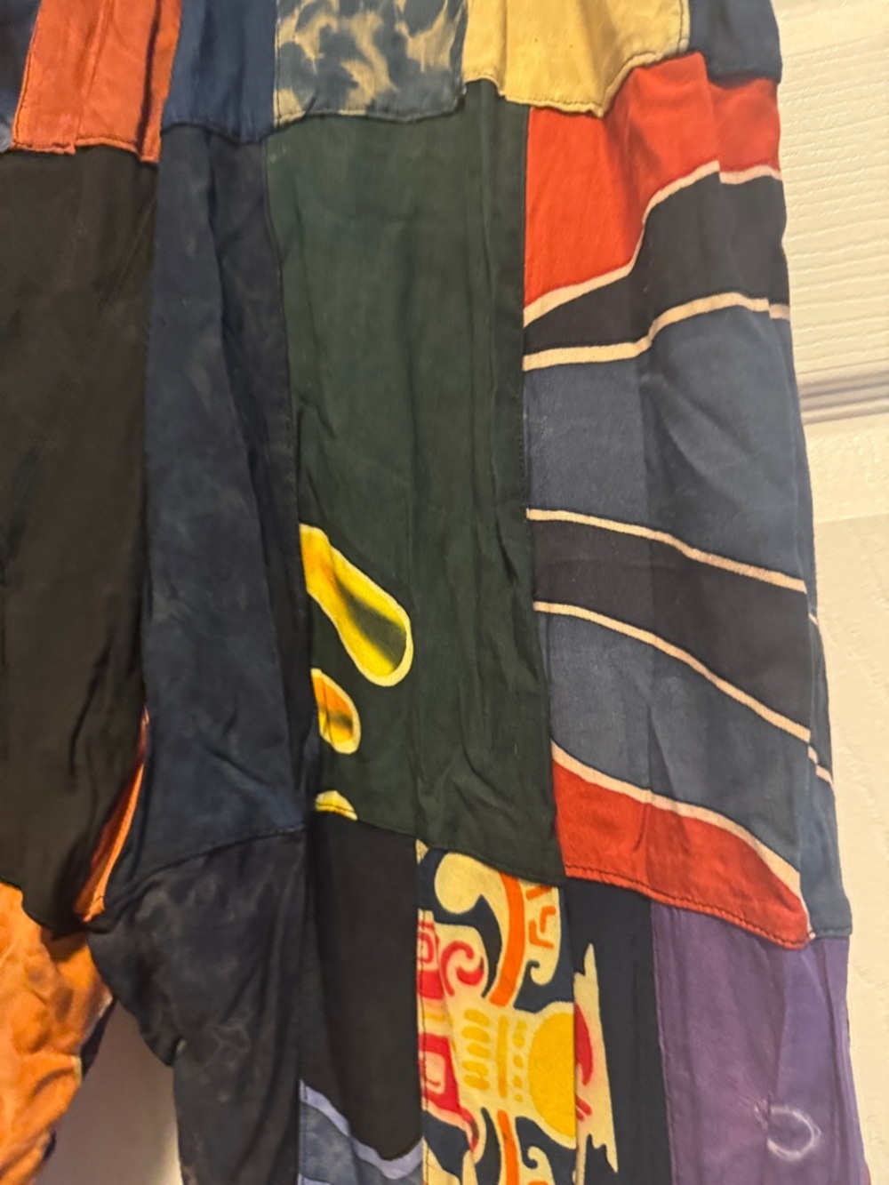 Patchwork Multicolor Boho Lounge Pants - Vibrant Orange & Blue - Picture 10 of 11